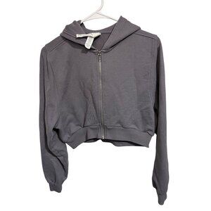 Alo Cropped Hoodie With Full Zip & Hood XS Soft Cotton Blend Charcoal Gray